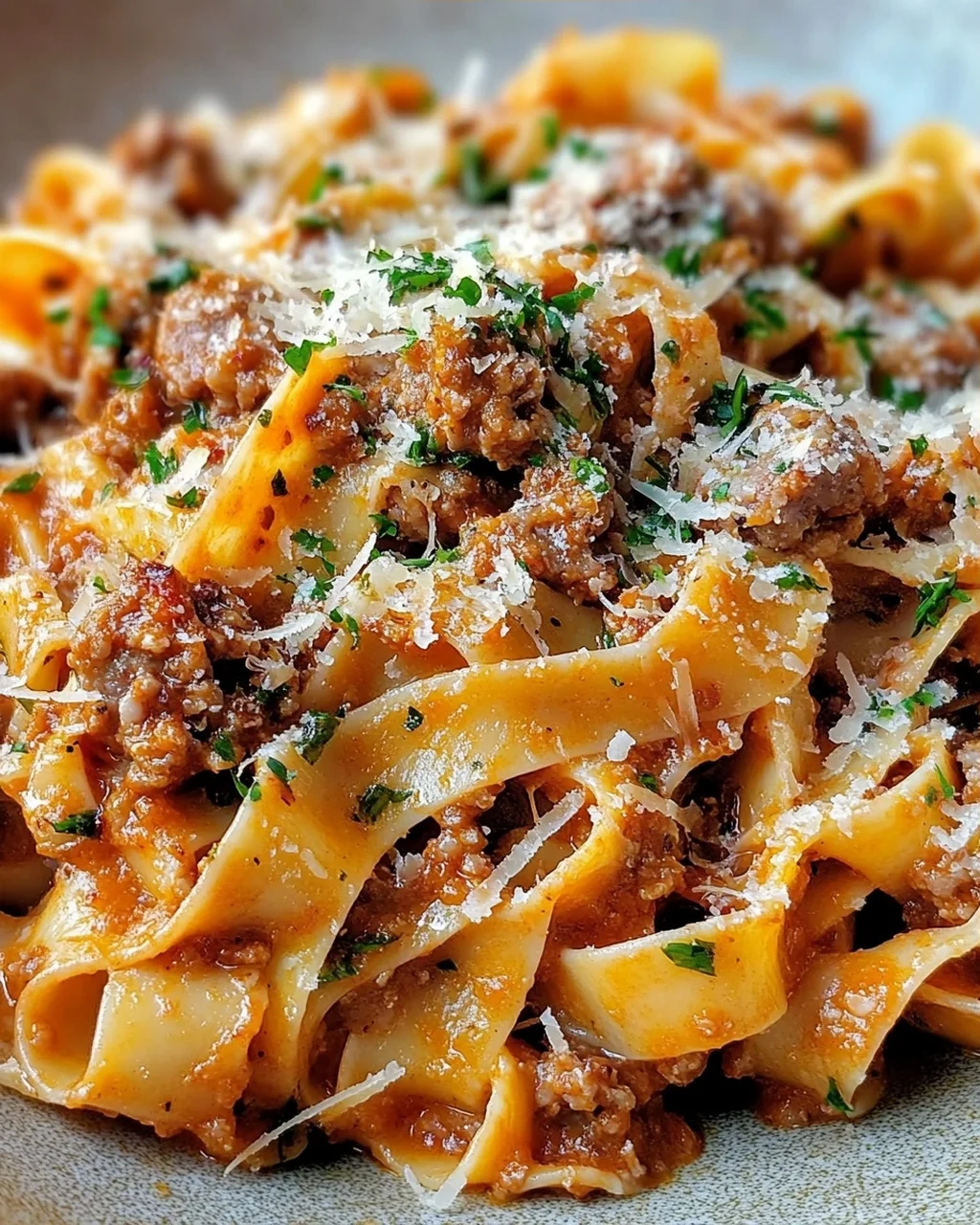Cremige kalabrische Chili-Pappardelle mit Wurst und Fenchel