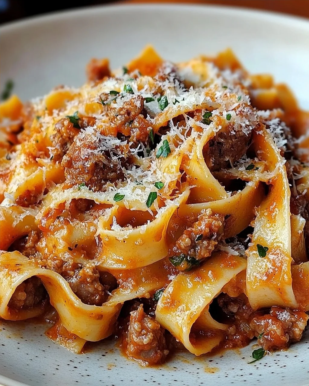 Cremige kalabrische Chili-Pappardelle mit Wurst und Fenchel
