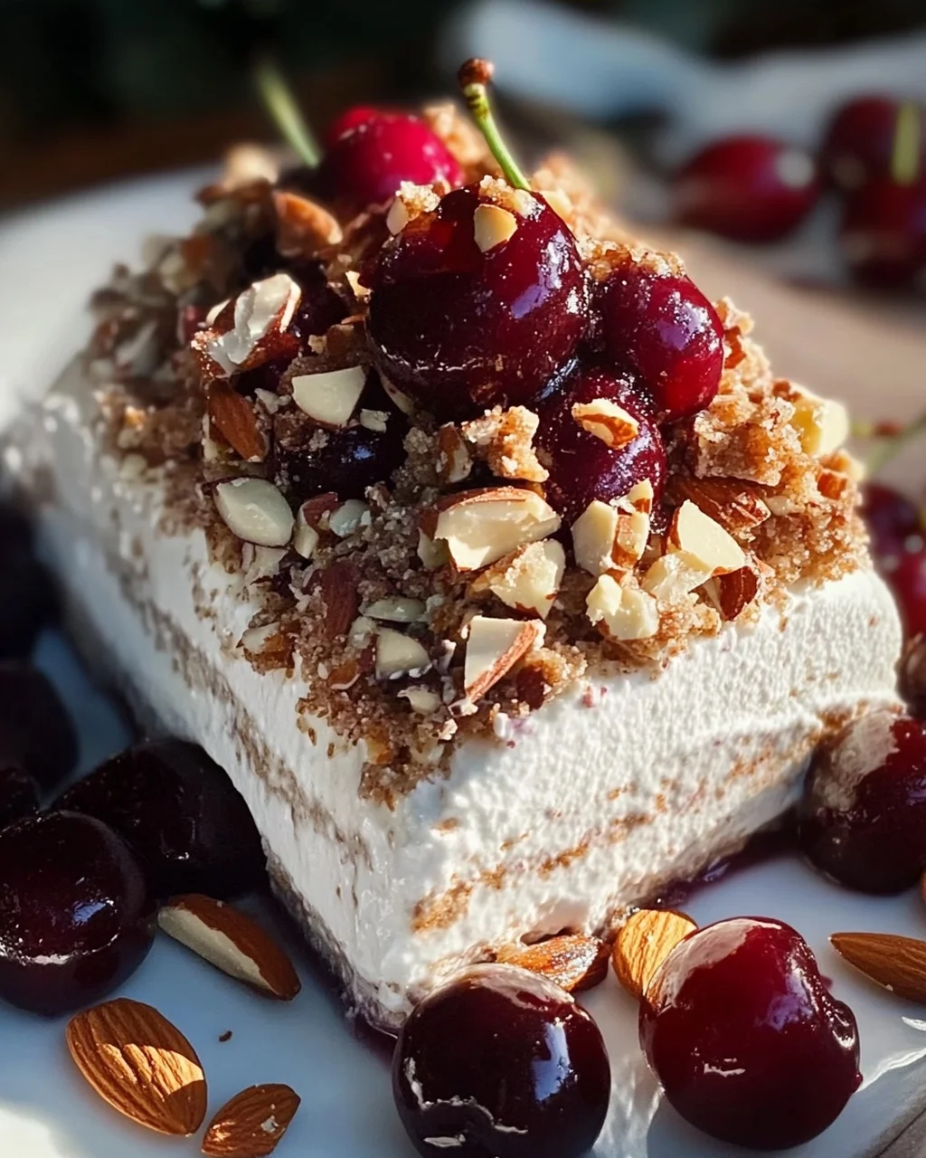 Cremiges Zimtparfait mit gebrannten Mandeln und Kirschen