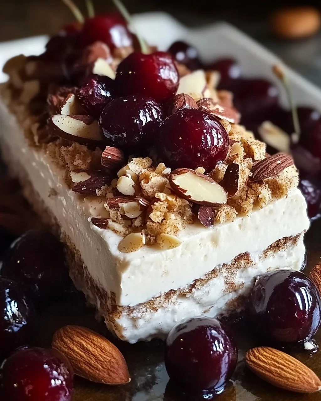 Cremiges Zimtparfait mit gebrannten Mandeln und Kirschen