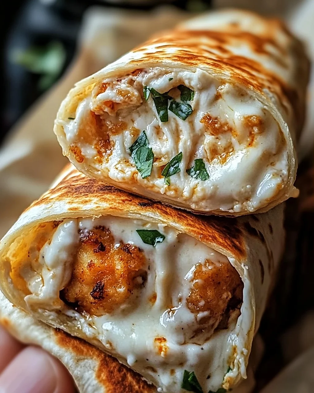 Crispy Cheesy Garlic Chicken Wraps