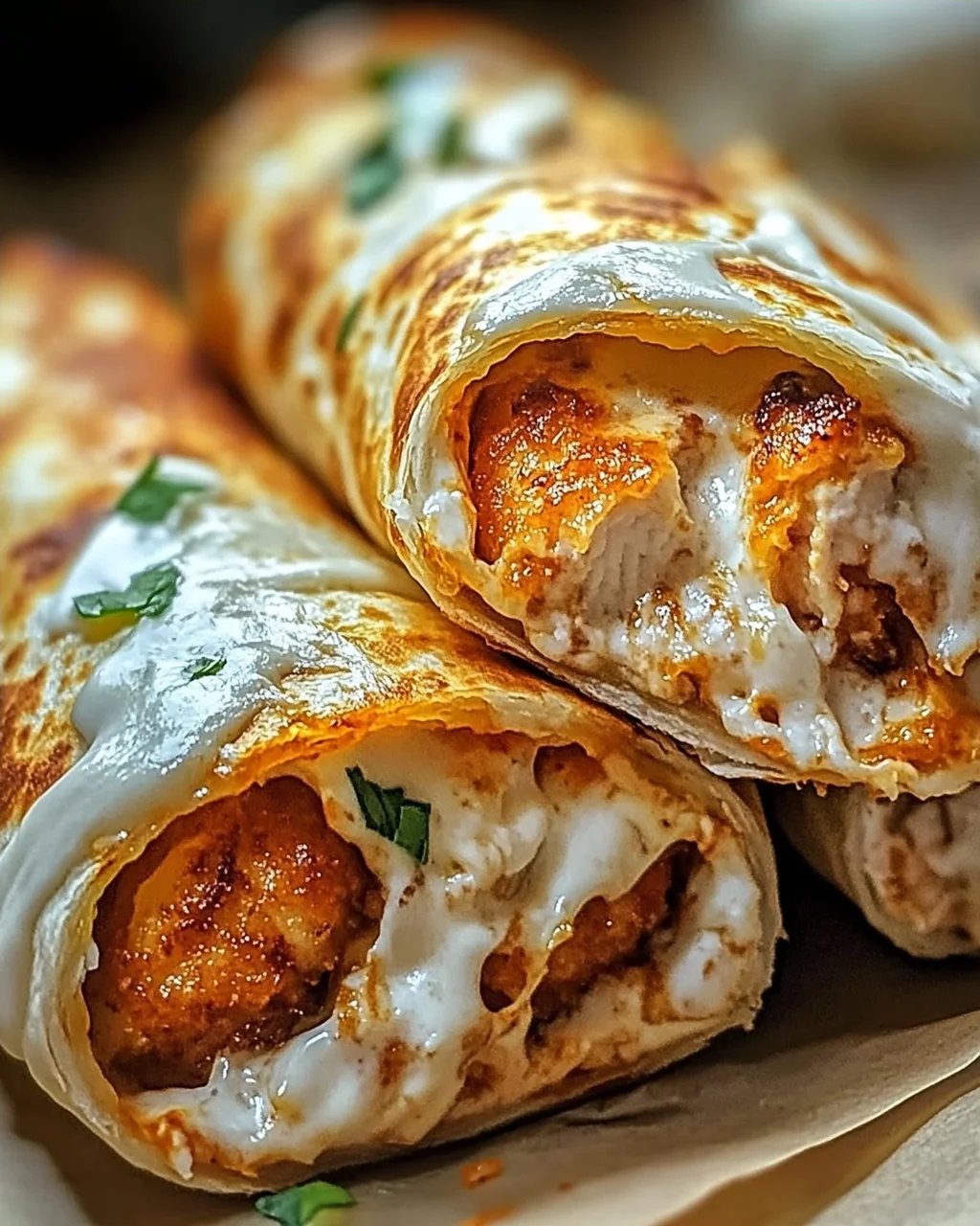Crispy Cheesy Garlic Chicken Wraps