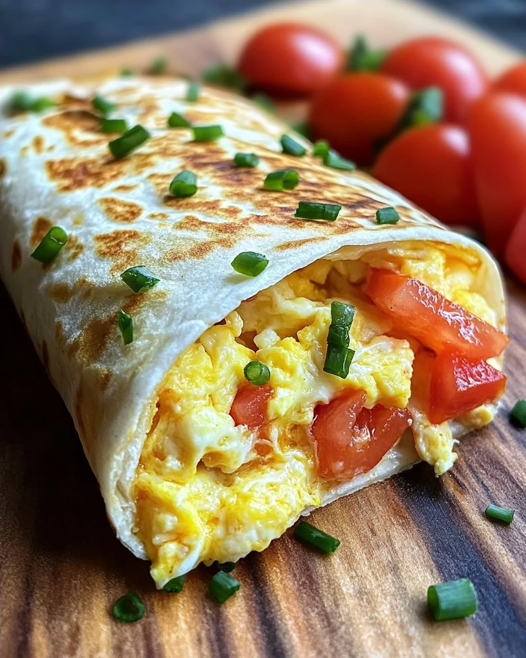 Frühstückswrap mit Ei, Käse und Tomaten