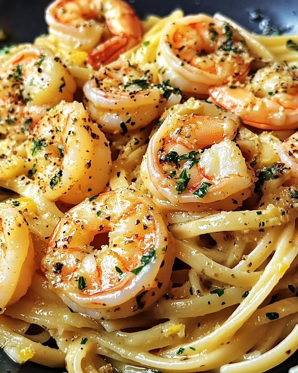 Garnelen Pasta mit Kräuterbutter und Knoblauch