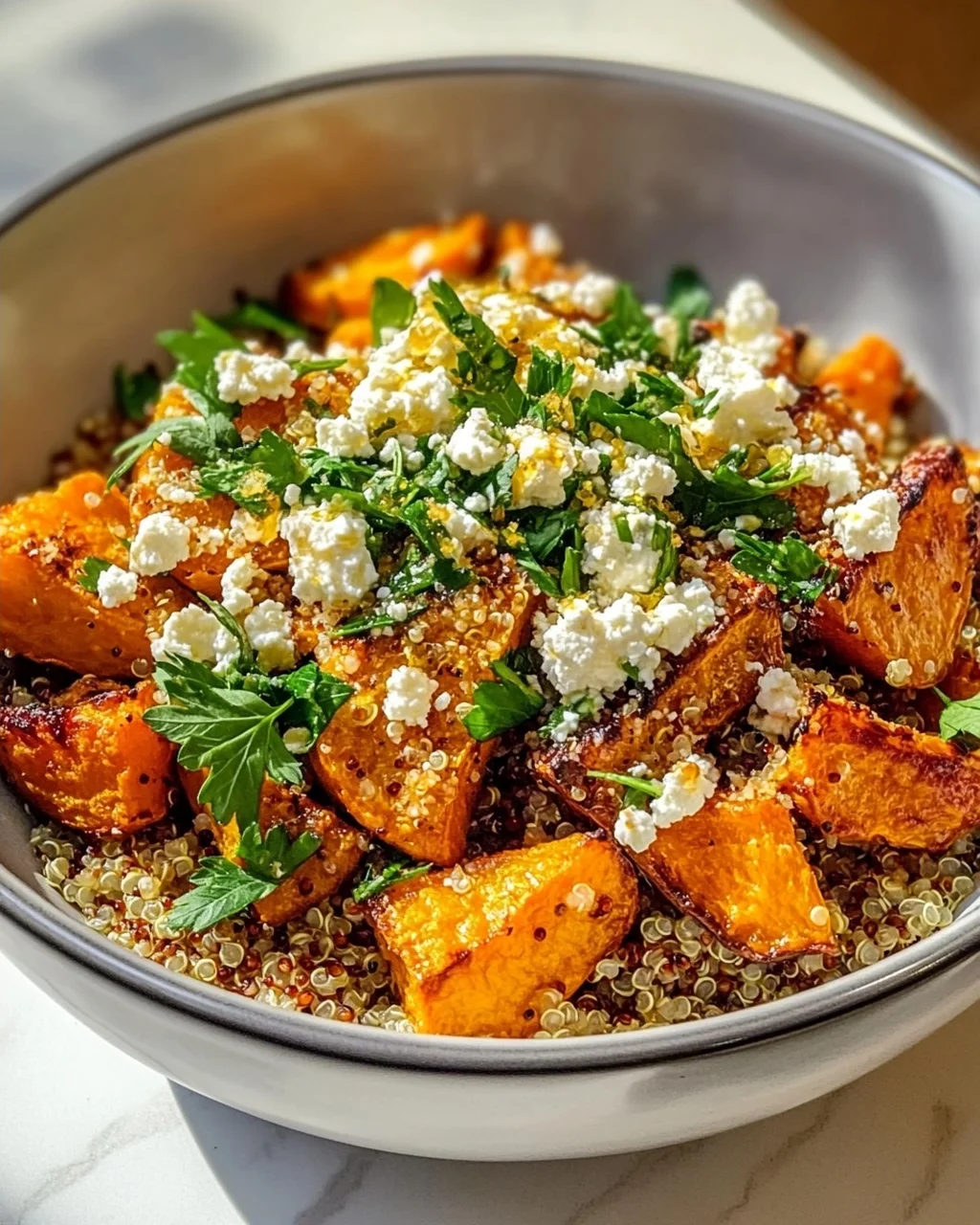 Genieße: Süßkartoffel Quinoa Bowl mit Honig, Feta – So Lecker!