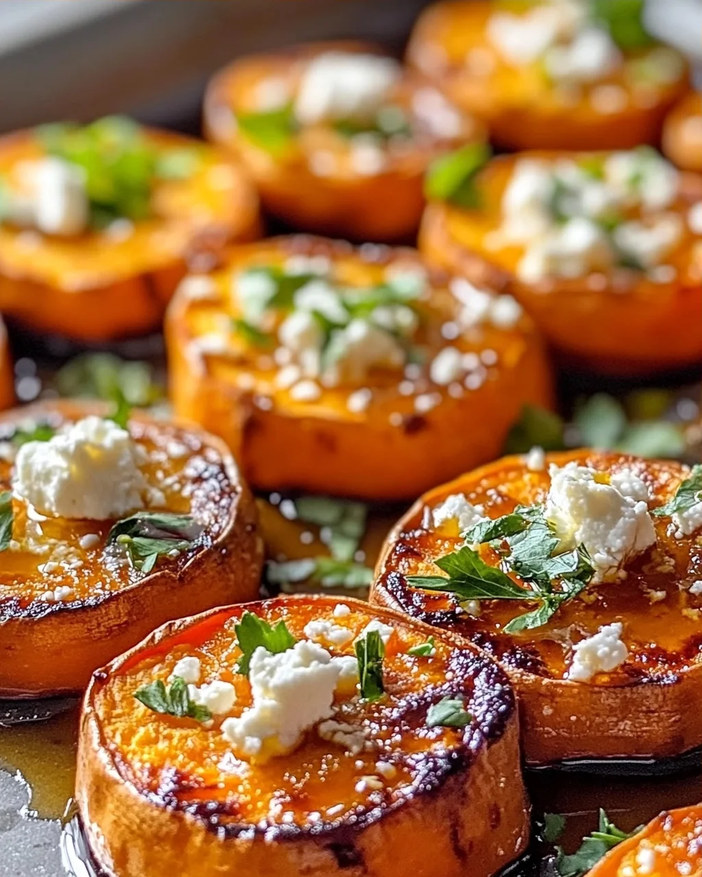 Geröstete Süßkartoffel-Rounds mit Honig-Feta