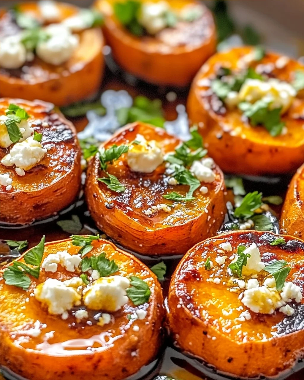 Geröstete Süßkartoffel-Rounds mit Honig-Feta