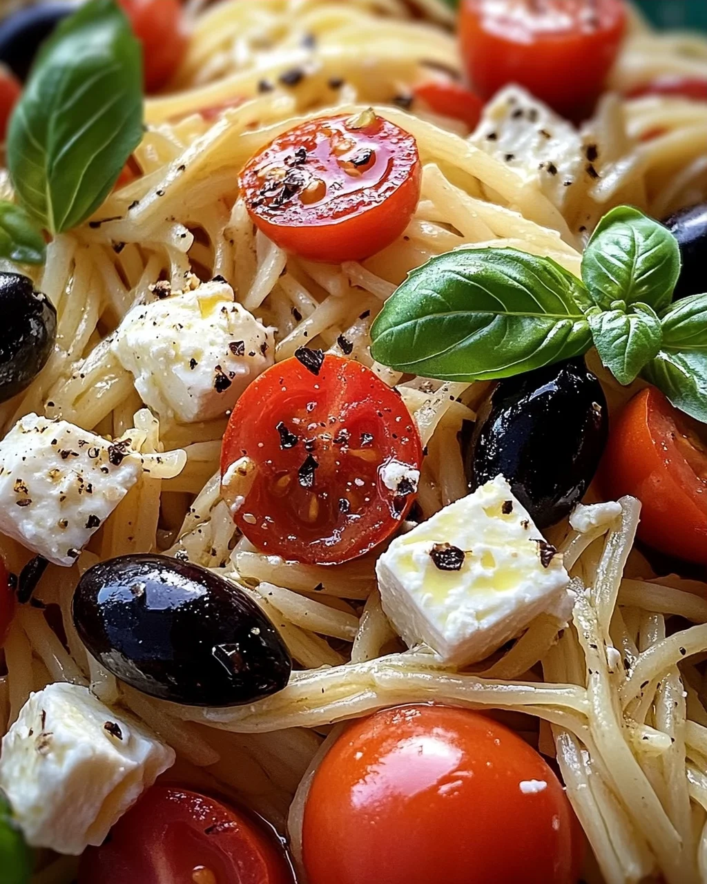 Griechische Reisnudeln mit Tomaten, Feta und Oliven