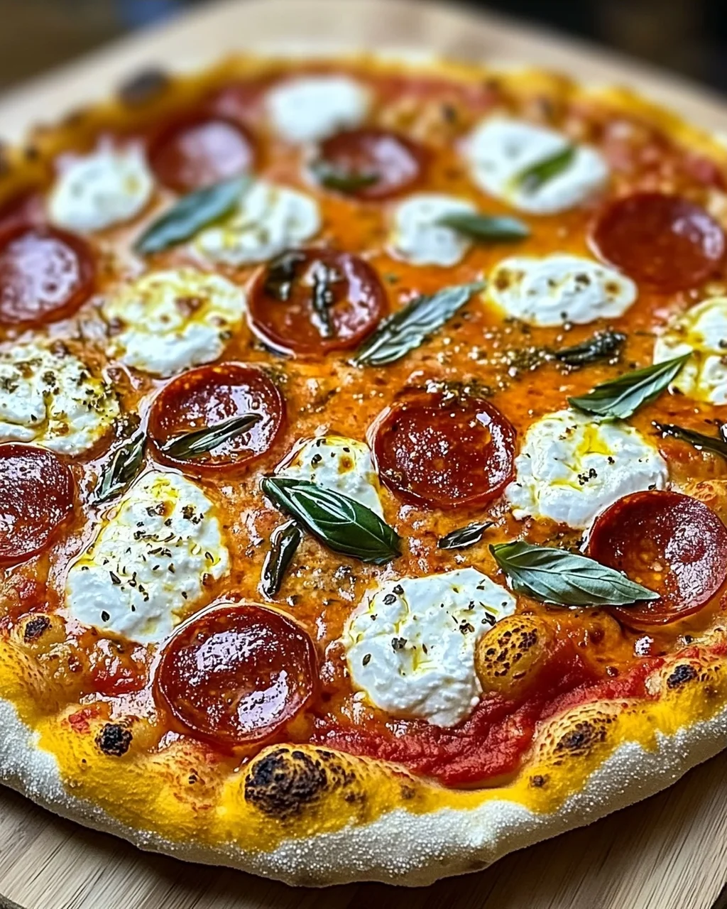 Heiße Honig-Pepperoni-Ricotta-Pizza für den Sommer