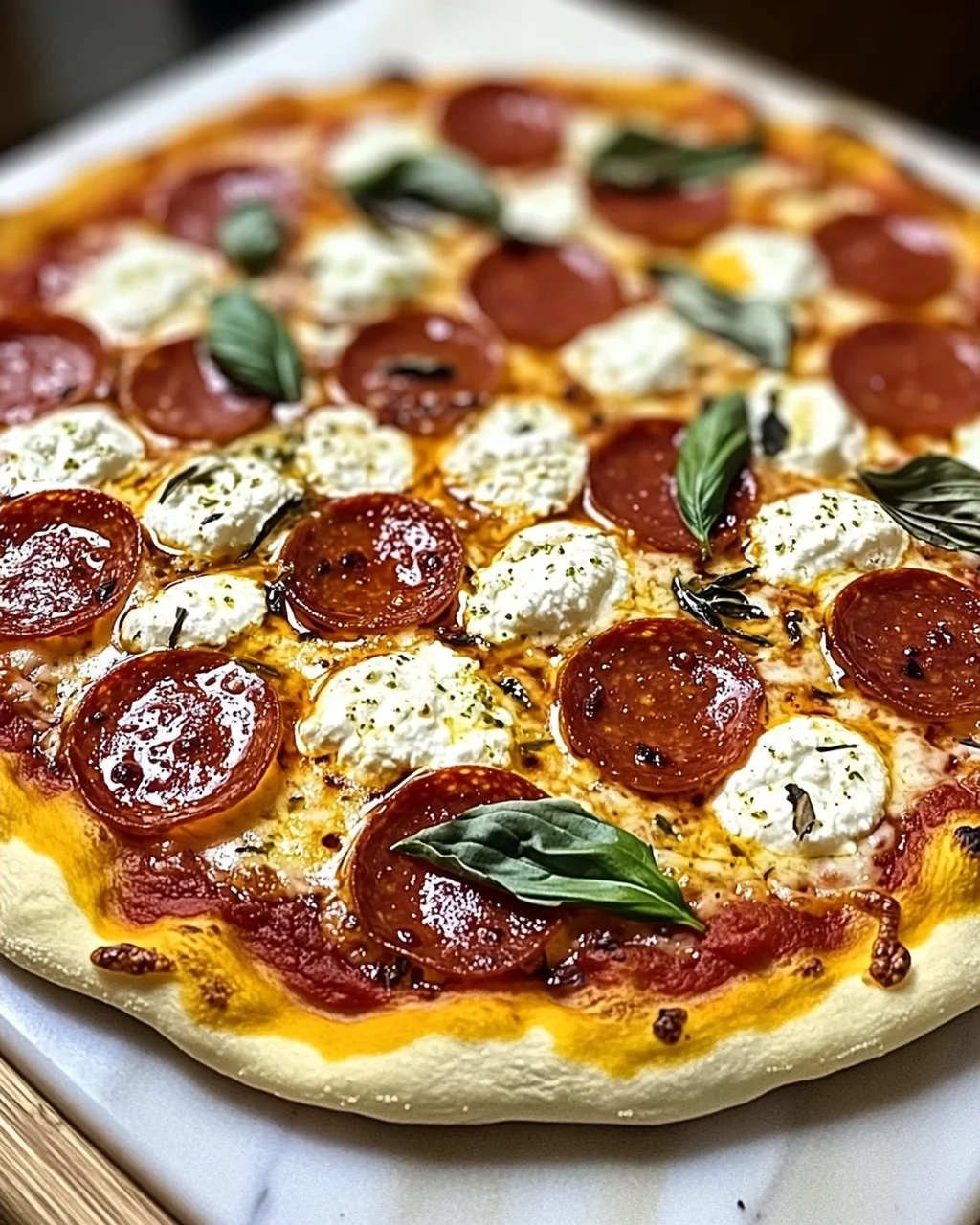 Heiße Honig-Pepperoni-Ricotta-Pizza für den Sommer