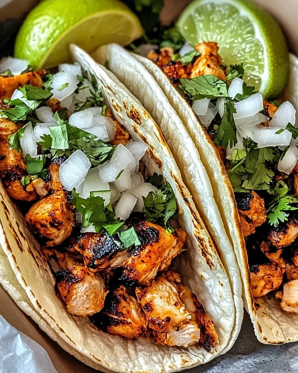 Hühnchen Straßen Tacos mit frischen Toppings