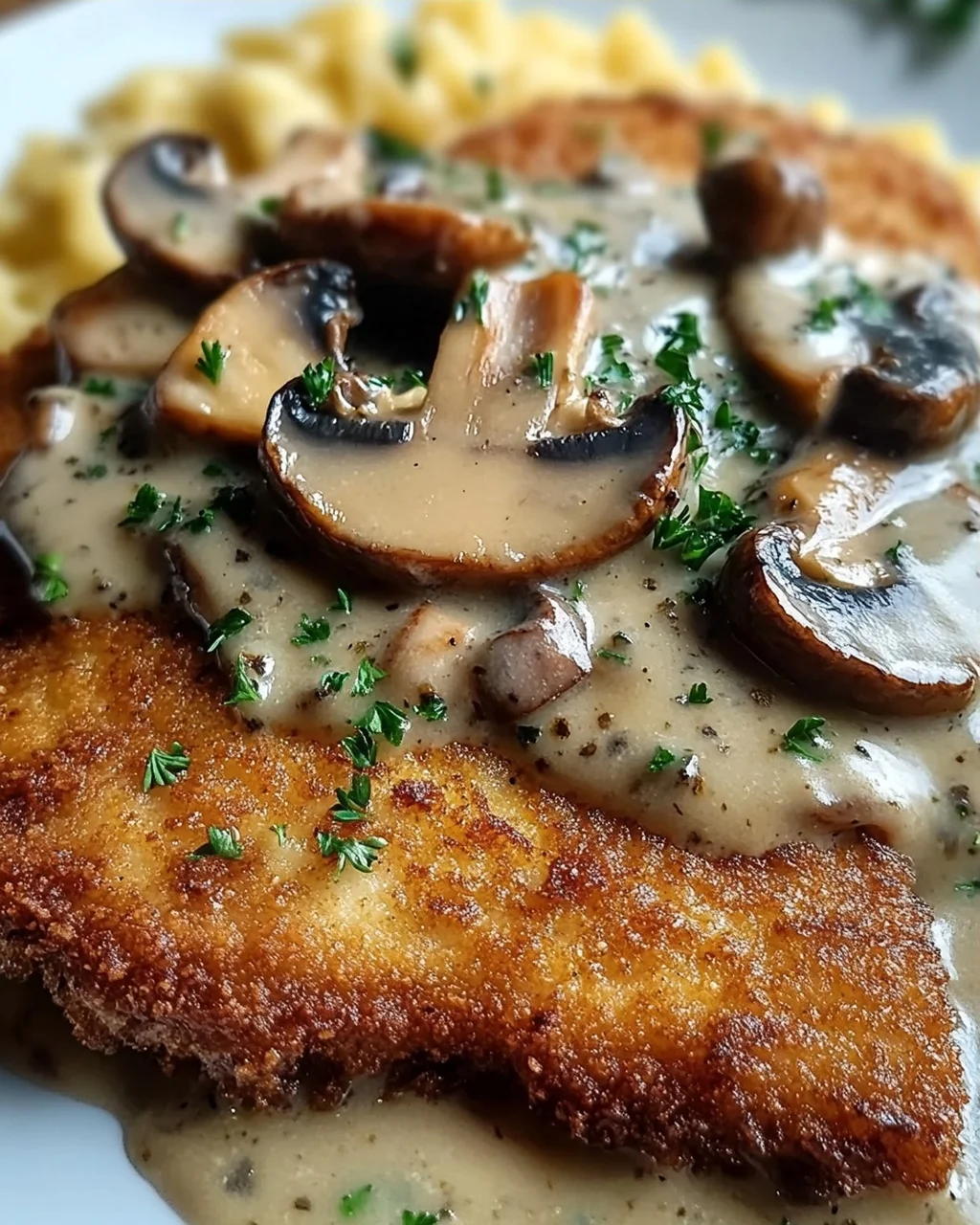 Naturschnitzel in Champignonrahmsauce