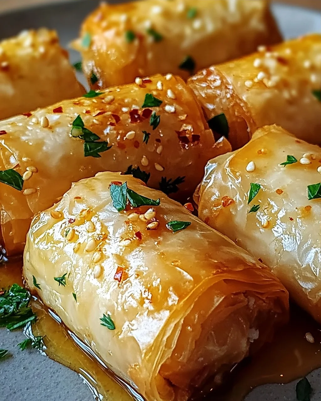 Ofenfrittierte Feta-Röllchen mit Chili-Honig Snacktraum
