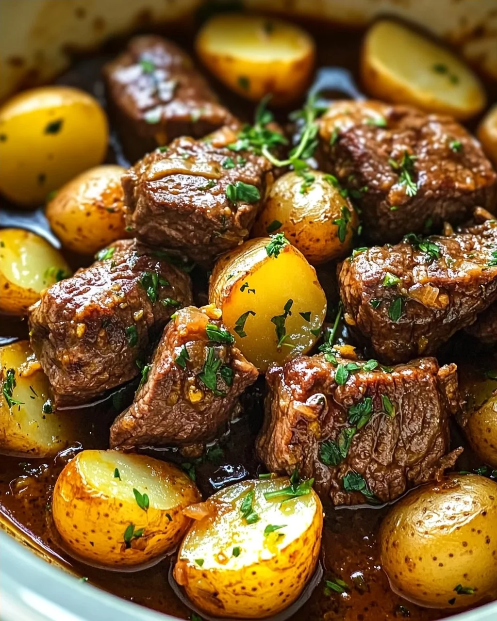 One Pot Slow Cooker Knoblauchbutter-Rindfleisch mit Kartoffeln