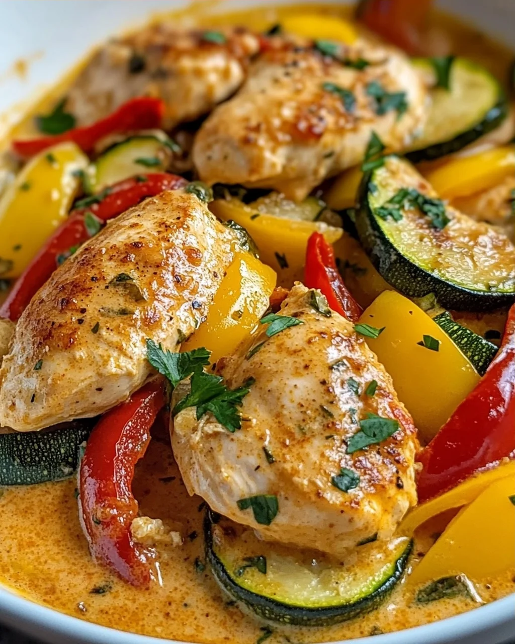Paprika Zucchini Sahne Hähnchen
