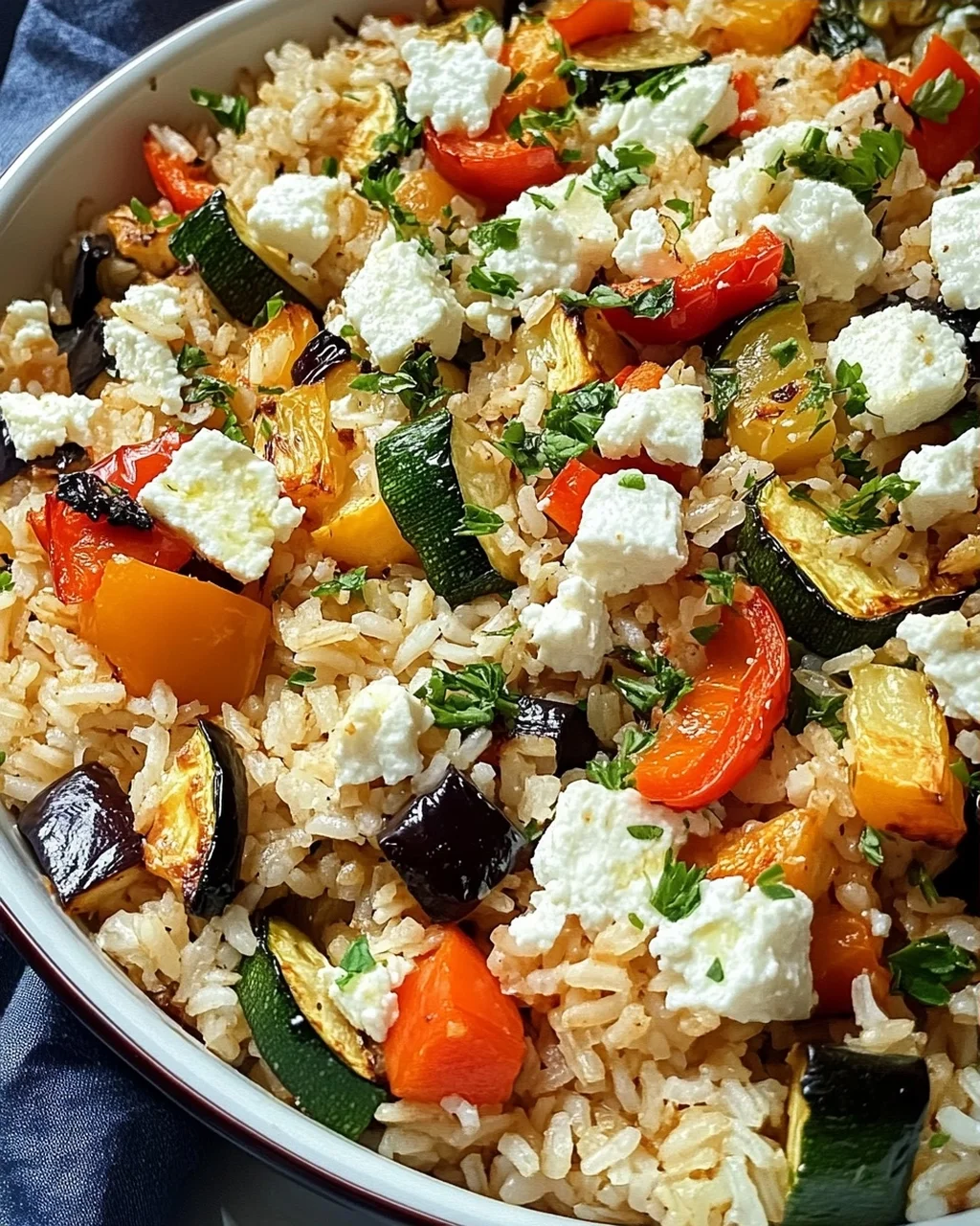 Reis aus dem Ofen mit Feta und Gemüse