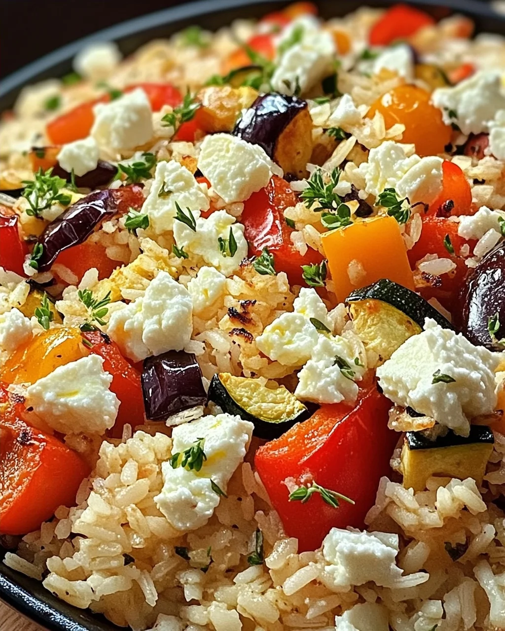 Reis aus dem Ofen mit Feta und Gemüse