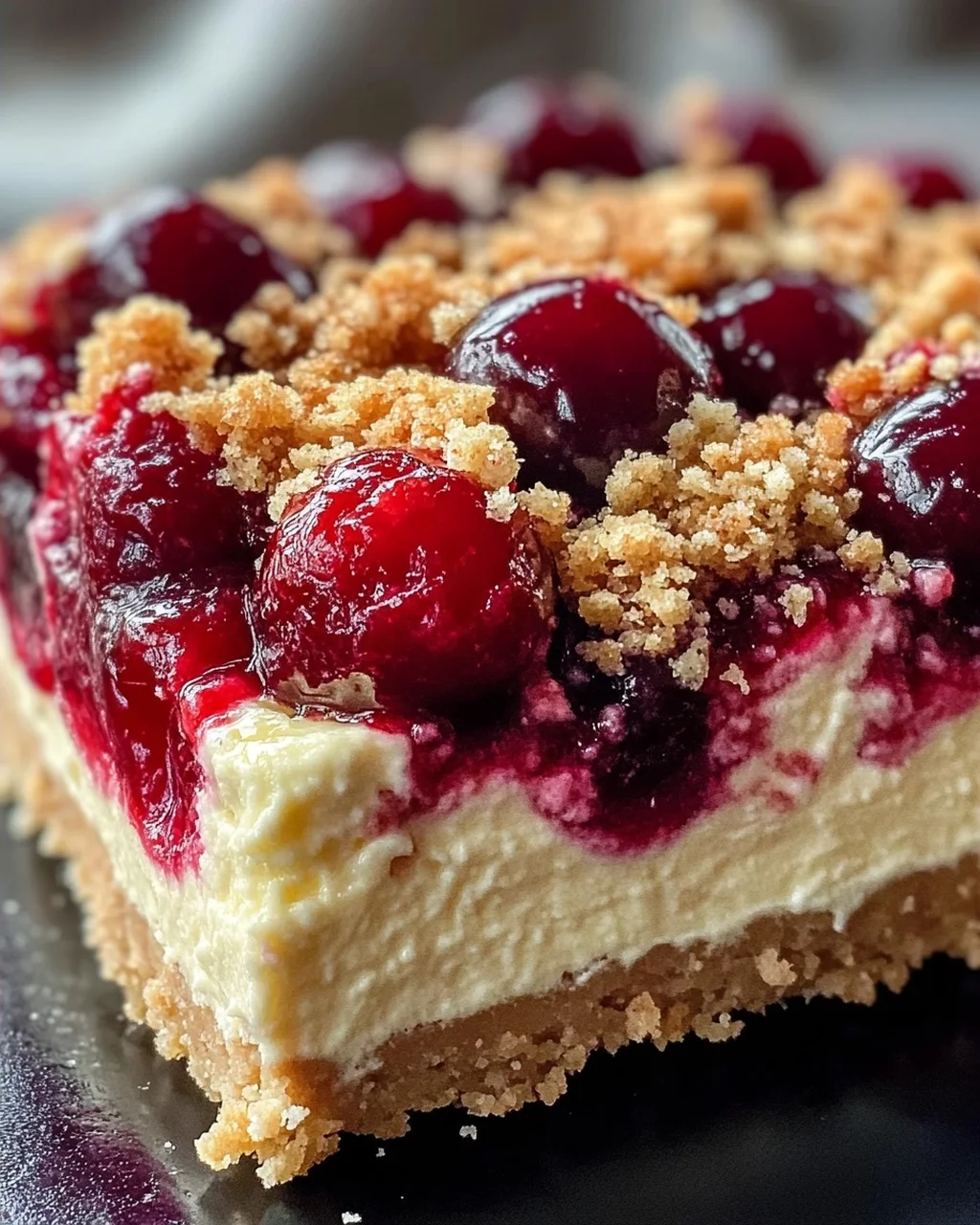 Saftiger Käsekuchen mit Kirschen und Streuseln