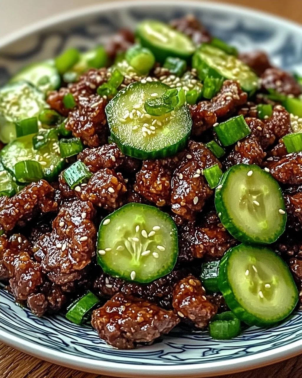 Scharfes Keto Koreanisches Hackfleisch mit Gurkensalat