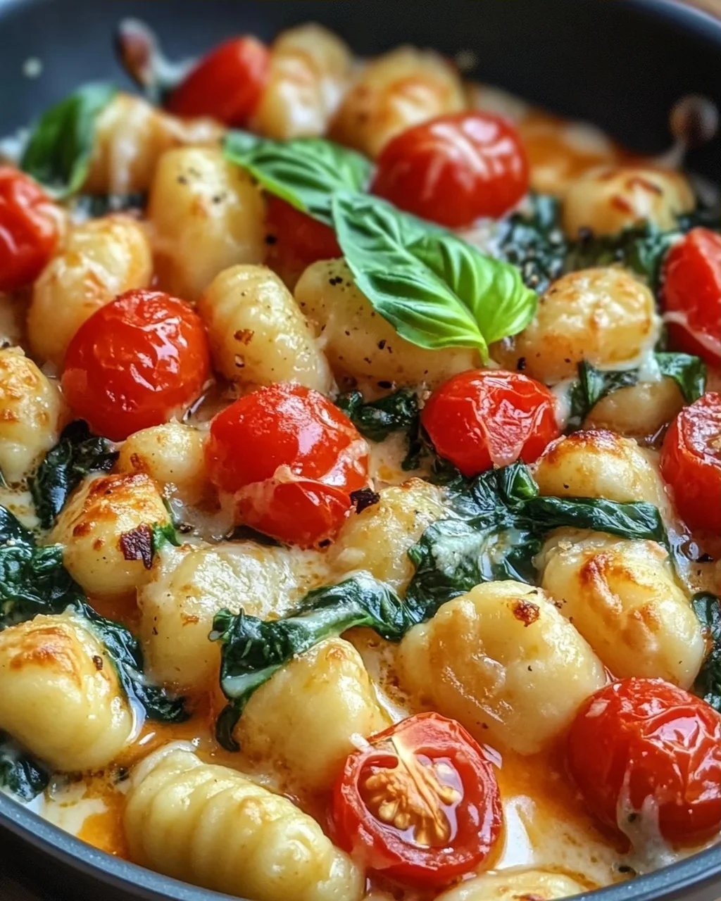 Schnelle Gnocchi Pfanne mit Tomate und Spinat