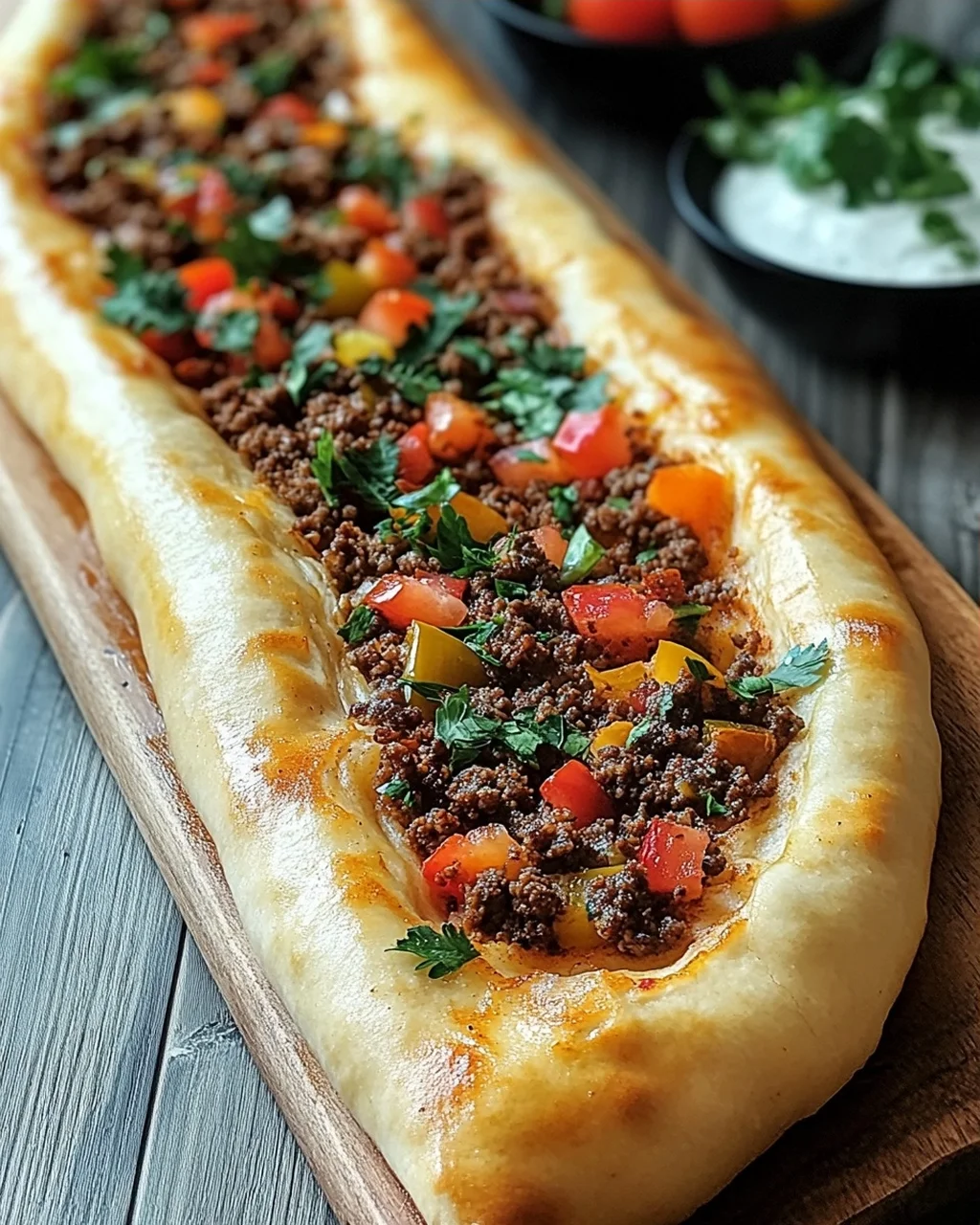 Türkische Pide mit Hackfleisch