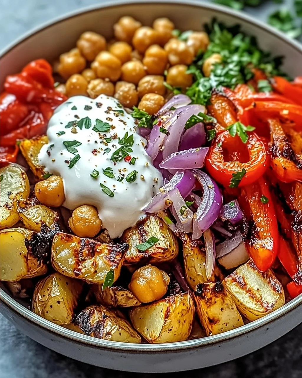 Vegan Mediterrane Gegrillte Gemüse Schüssel Genuss
