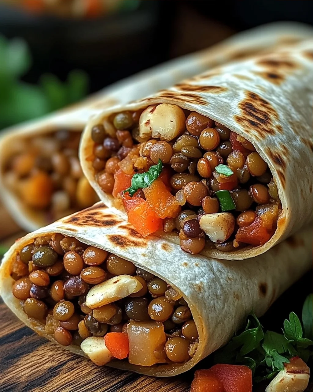 Vegetarische Burritos mit Linsen und Walnüssen