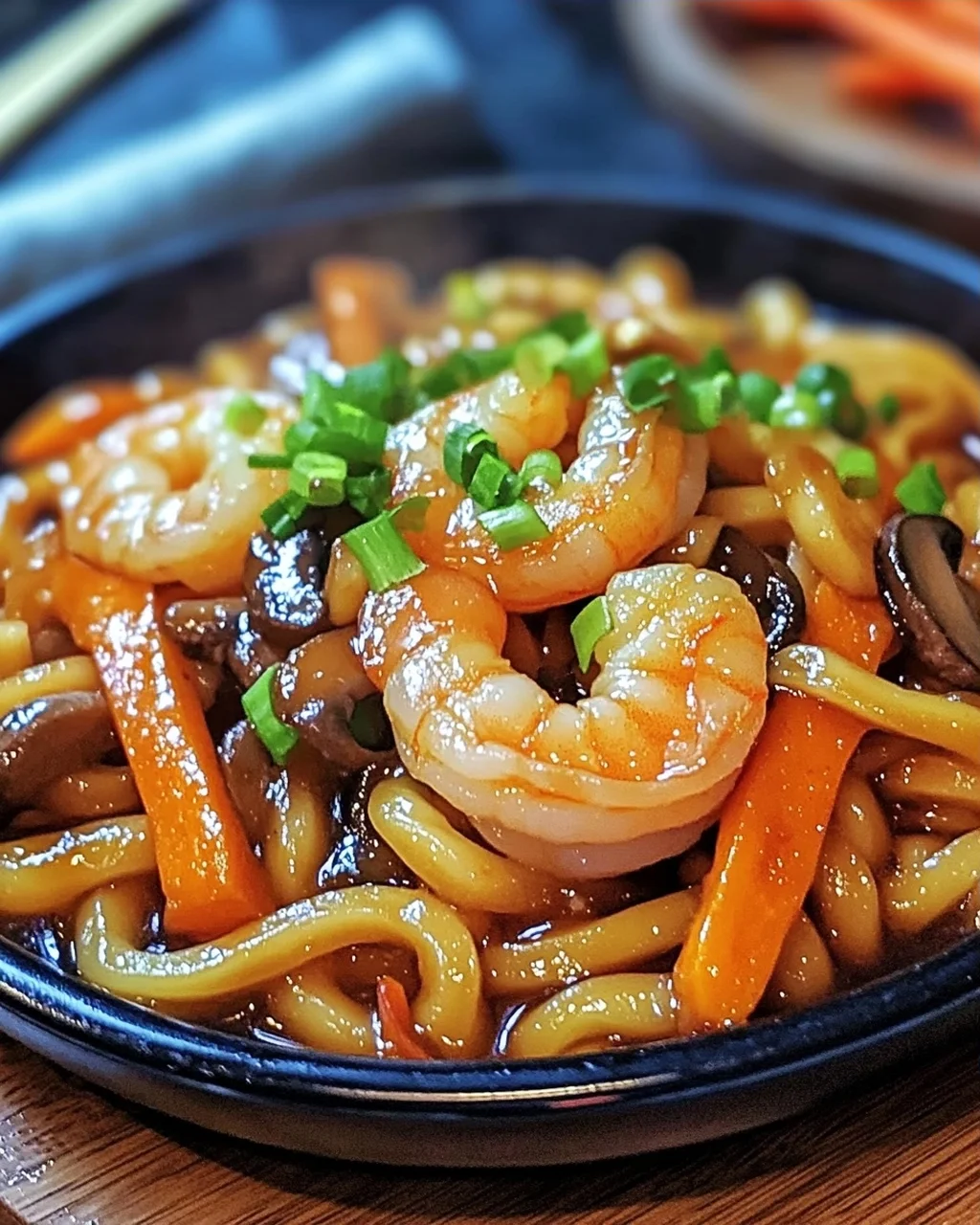 Yaki Udon mit Garnelen in 20 Minuten zubereitet